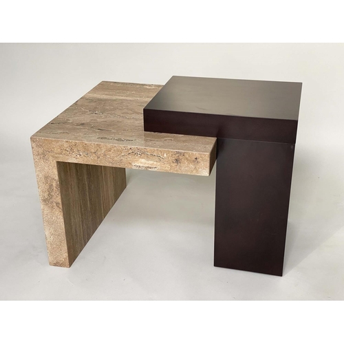 364 - LOW TABLE, 1970's Italian travertine marble with ebonised supports, 65cm x 85cm x 60cm H.