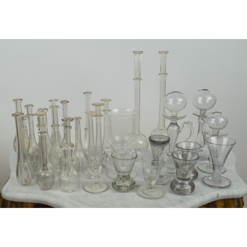 37 - GEORGIAN GLASS TODDY LIFTERS and various other glass including Masonic firing glasses and lace maker... 