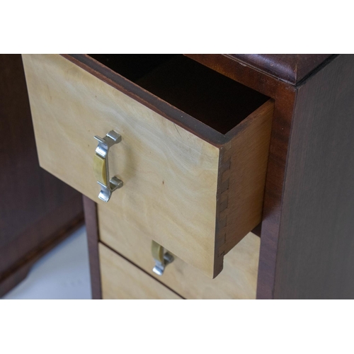 387 - BEDSIDE CHESTS, 72cm H x 30cm W x 46cm D, a pair, Art Deco birch and walnut, each with three drawers... 