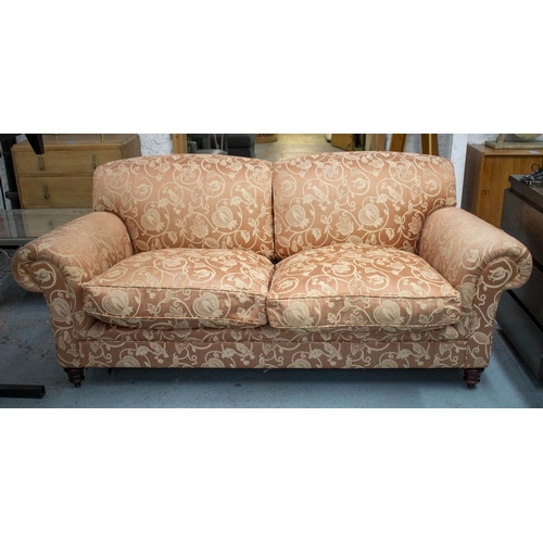 391 - GEORGE SMITH SIGNATURE SOFA, 82cm H x 200cm W x 100cm D, copper floral patterned damask.