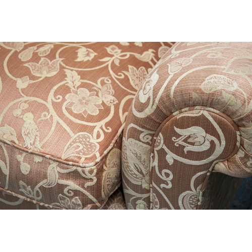 391 - GEORGE SMITH SIGNATURE SOFA, 82cm H x 200cm W x 100cm D, copper floral patterned damask.