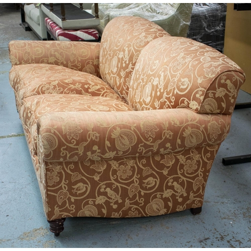 391 - GEORGE SMITH SIGNATURE SOFA, 82cm H x 200cm W x 100cm D, copper floral patterned damask.