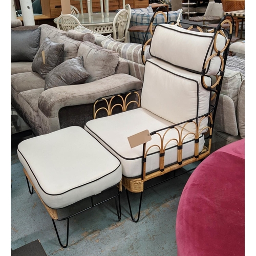 392 - PAOLO MOSCHINO CAPRI RATTAN ARMCHAIR WITH OTTOMAN, 69cm W each. (2)