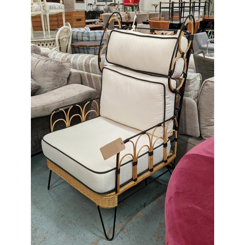 392 - PAOLO MOSCHINO CAPRI RATTAN ARMCHAIR WITH OTTOMAN, 69cm W each. (2)