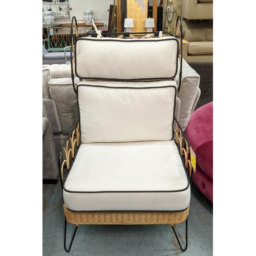392 - PAOLO MOSCHINO CAPRI RATTAN ARMCHAIR WITH OTTOMAN, 69cm W each. (2)