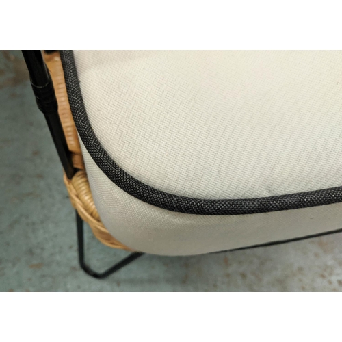 392 - PAOLO MOSCHINO CAPRI RATTAN ARMCHAIR WITH OTTOMAN, 69cm W each. (2)