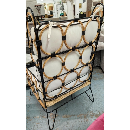 392 - PAOLO MOSCHINO CAPRI RATTAN ARMCHAIR WITH OTTOMAN, 69cm W each. (2)