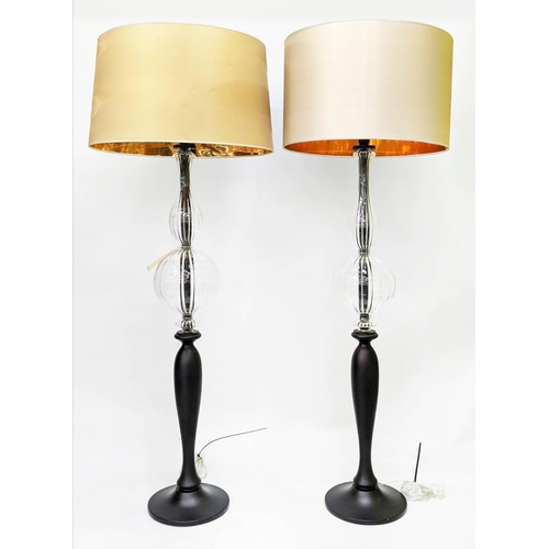 412 - LES HERITIERS WITH ROCHE BOBOIS FLOOR LAMPS, a pair, with shades 160cm H. (2)