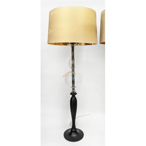 412 - LES HERITIERS WITH ROCHE BOBOIS FLOOR LAMPS, a pair, with shades 160cm H. (2)