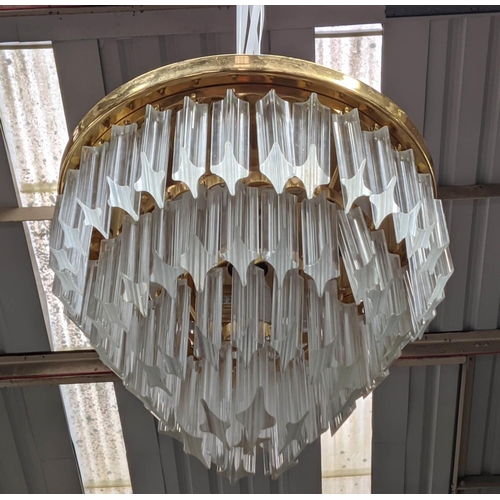 413 - MURANO GLASS CEILING LIGHTS, a pair, ceiling mounted with Quadedri drops on gilt frames, 34cm drop e... 