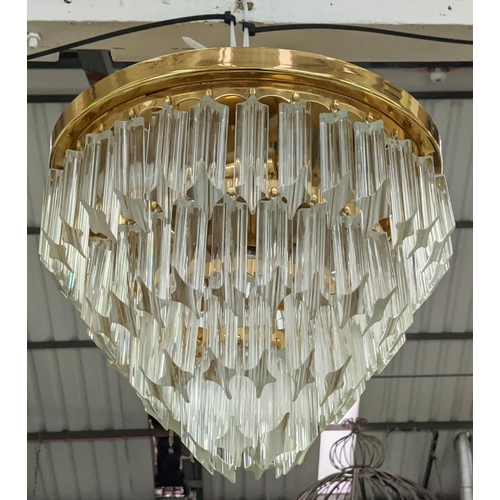 414 - MURANO GLASS CEILING LIGHTS, a pair, ceiling mounted with Quadedri drops on gilt frames, 34cm drop e... 