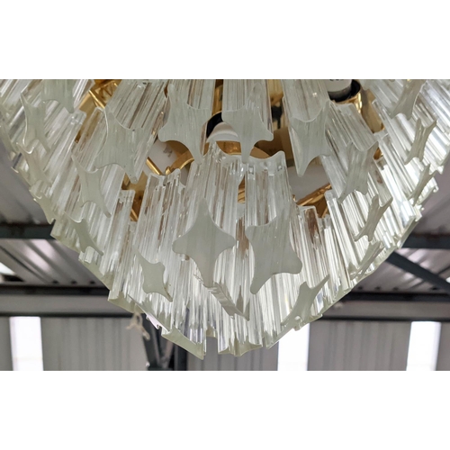414 - MURANO GLASS CEILING LIGHTS, a pair, ceiling mounted with Quadedri drops on gilt frames, 34cm drop e... 