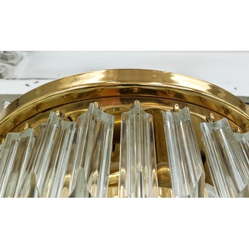 414 - MURANO GLASS CEILING LIGHTS, a pair, ceiling mounted with Quadedri drops on gilt frames, 34cm drop e... 