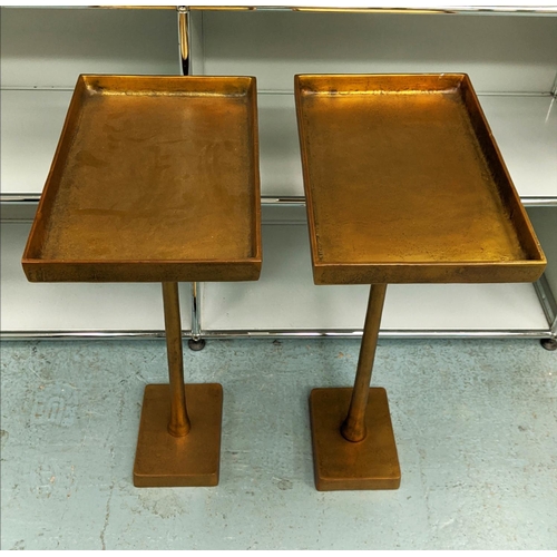 416 - PAOLO MOSCHINO RAZA SIDE TABLES, a pair, in brass, 40.5cm x 26cm x 65cm. (2)