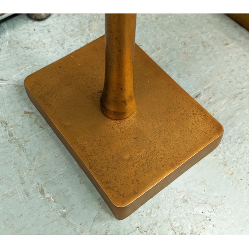 416 - PAOLO MOSCHINO RAZA SIDE TABLES, a pair, in brass, 40.5cm x 26cm x 65cm. (2)