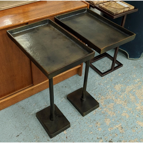 418 - PAOLO MOSCHINO RAZA SIDE TABLES, a pair, in petrol, 40.5cm x 26cm x 65cm. (2)