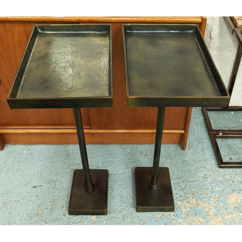 418 - PAOLO MOSCHINO RAZA SIDE TABLES, a pair, in petrol, 40.5cm x 26cm x 65cm. (2)