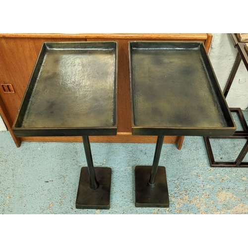 418 - PAOLO MOSCHINO RAZA SIDE TABLES, a pair, in petrol, 40.5cm x 26cm x 65cm. (2)