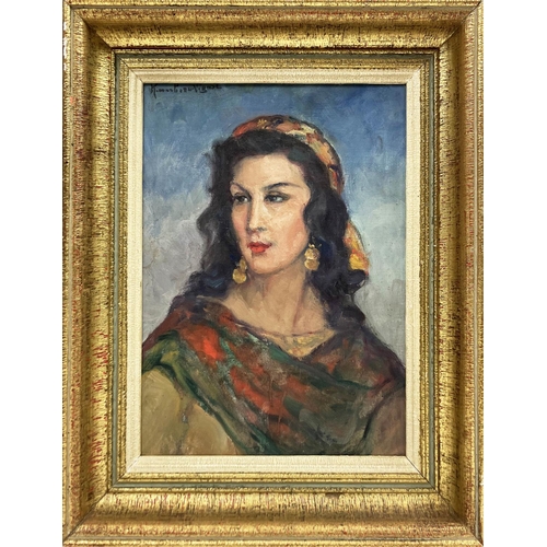 46 - LEONIE HUMBERT VIGNOT (1879-1960, Lyon, France), 'Portrait of a Spanish Gypsy', oil on board, 34cm x... 