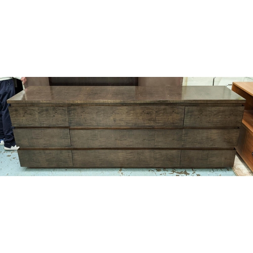 499 - SIDEBOARD, 210cm x 50cm x 76cm, bespoke design, nine drawers.