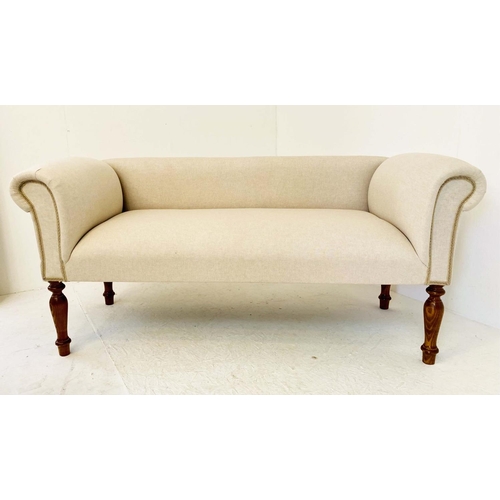 535 - SOFA, 135cm wide, French provincial style, neutral linen upholstered.