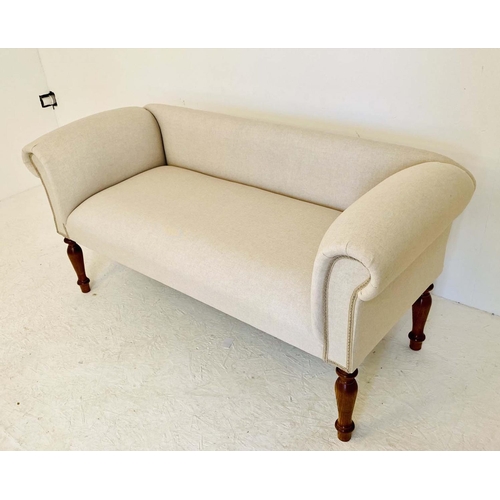 535 - SOFA, 135cm wide, French provincial style, neutral linen upholstered.