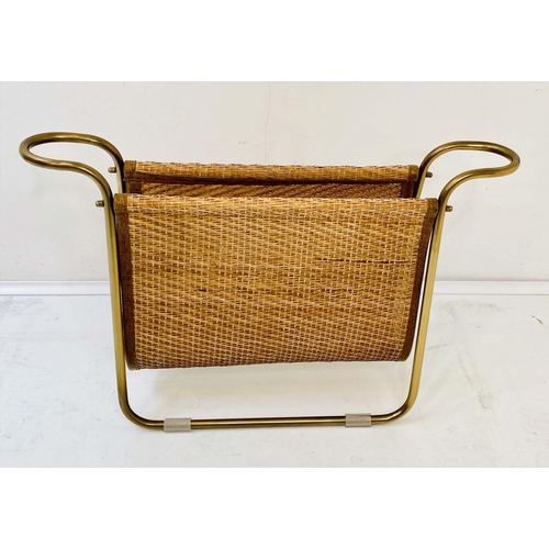 538 - READING RACK, 39cm high x 64cm wide x 20cm deep, 1970s Italian style rattan and gilt metal.