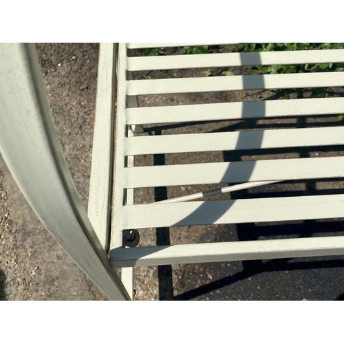 539 - GARDEN BENCH, 99cm high x 165cm wide x 43cm deep, Regency style, white painted metal.