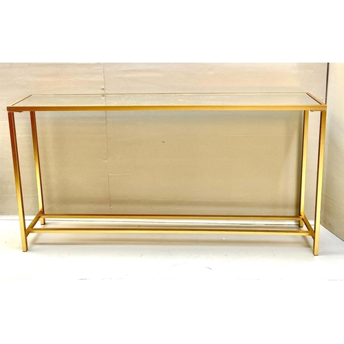 540 - CONSOLE TABLE, 79cm high x 152cm wide x 25cm deep, mirrored glass top, gilt metal frame.