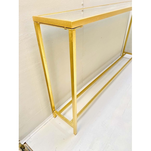 540 - CONSOLE TABLE, 79cm high x 152cm wide x 25cm deep, mirrored glass top, gilt metal frame.