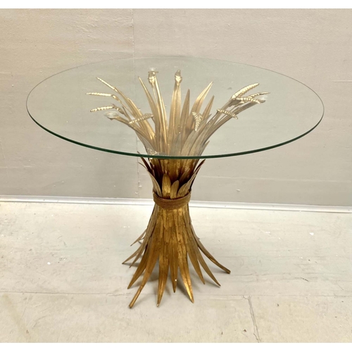 541 - MAISON JANSEN STYLE TABLE, 60cm high x 70cm diameter, circular glass top, gilt metal wheat sheaf des... 