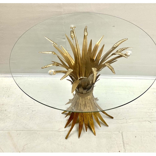 541 - MAISON JANSEN STYLE TABLE, 60cm high x 70cm diameter, circular glass top, gilt metal wheat sheaf des... 