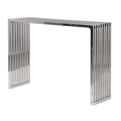 547 - CONSOLE TABLE, 85cm high x 125cm wide x 35cm deep, Bauhaus style, slatted metal.