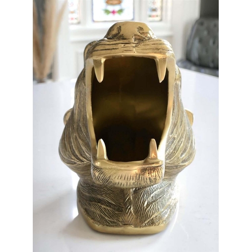 548 - TIGER HEAD BOTTLE HOLDERS, a pair, 30cm high x 22cm wide x 24cm deep, gilt finish. (2)