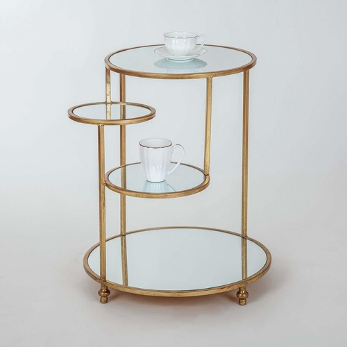 567 - SIDE TABLE, 51cm h x 41cm diam, 1970s Italian style, four-tier staggered design, mirrored glass shel... 