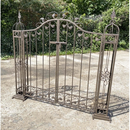 569 - ARCHITECTURAL GARDEN GATE, 136cm high x 144cm wide x 28cm deep, wrought metal.