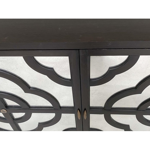 366 - JULIAN CHICHESTER ANNA SIDE CABINET, ebonised oak and silvered mirror with two lattice panelled door... 