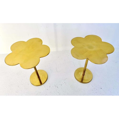 509 - CLOVER LEAF SIDE TABLES, a pair, 51cm high x 41cm diameter, gilt metal. (2)