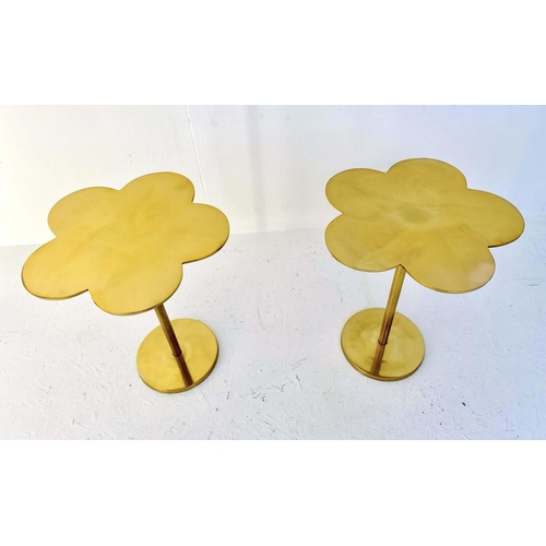 509 - CLOVER LEAF SIDE TABLES, a pair, 51cm high x 41cm diameter, gilt metal. (2)