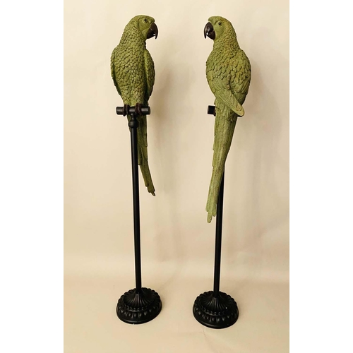 513 - SCULPTURAL PARROTS, a pair, 116cm high x 25cm wide, polychrome finish. (2)