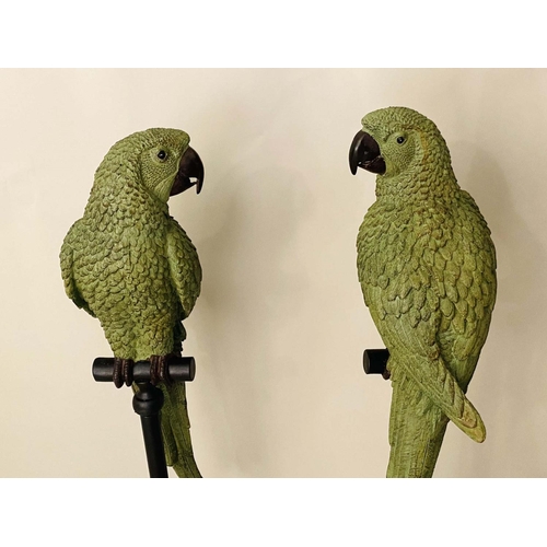 513 - SCULPTURAL PARROTS, a pair, 116cm high x 25cm wide, polychrome finish. (2)