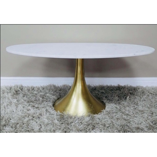 520 - LOW TABLE, 44cm high, 100cm wide, 56cm deep, 1960s inspired design gilt metal and marble spreading b... 