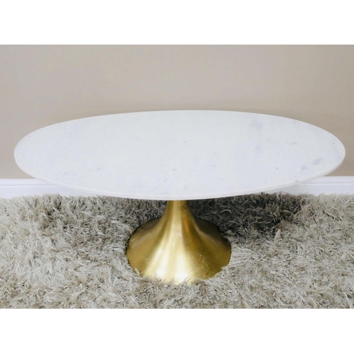 520 - LOW TABLE, 44cm high, 100cm wide, 56cm deep, 1960s inspired design gilt metal and marble spreading b... 