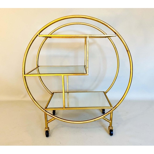 525 - COCKTAIL TROLLEY, 93cm high x 82cm wide x 37cm deep, Art Deco style, mirrored glass shelves, gilt me... 