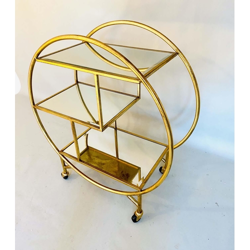 525 - COCKTAIL TROLLEY, 93cm high x 82cm wide x 37cm deep, Art Deco style, mirrored glass shelves, gilt me... 