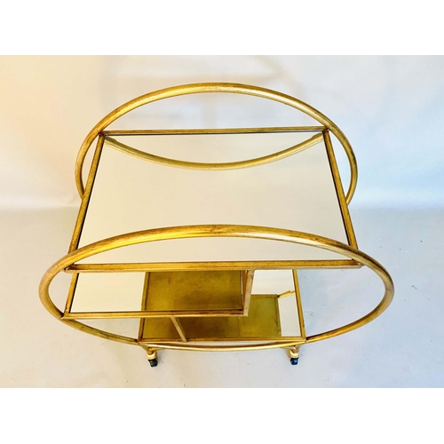 525 - COCKTAIL TROLLEY, 93cm high x 82cm wide x 37cm deep, Art Deco style, mirrored glass shelves, gilt me... 