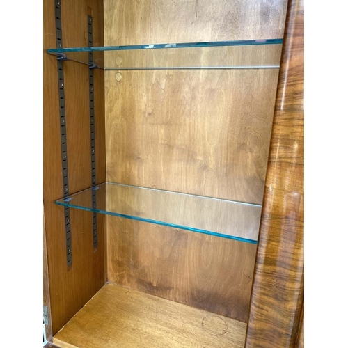 113 - ART DECO DISPLAY CASE, figured walnut with arched top and two astragal glazed doors, 108cm W x 117cm... 