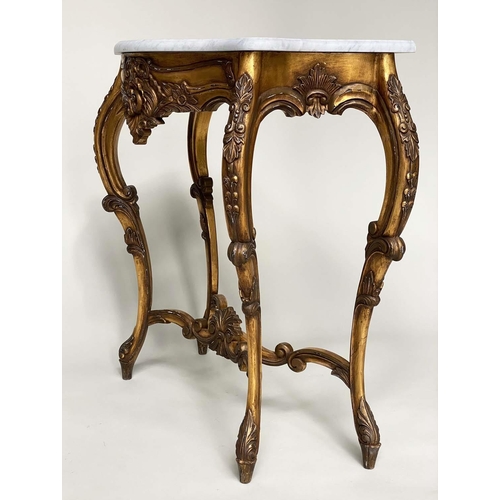 116 - CONSOLE TABLES, a pair, French Louis XV style serpentine marble and giltwood, 72cm W x 39cm D x   80... 