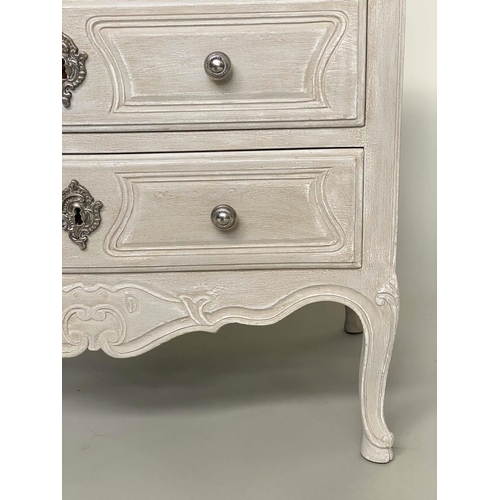 117 - COMMODE, French Louis XV style grey painted and silvered metal mounted with three long drawers, 74cm... 