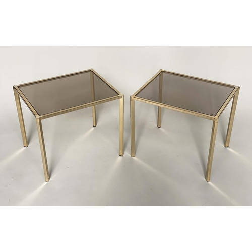 124 - LAMP TABLES, a pair, rectangular gilt metal frames with sepia glass tops, 52cm x 38cm D x 42cm H. (2... 